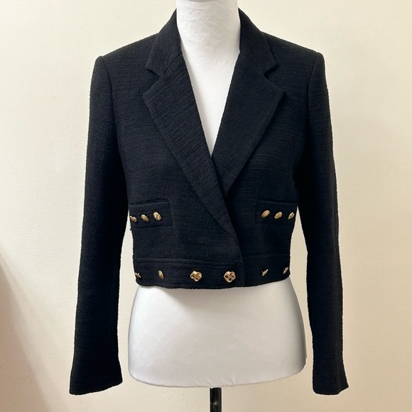 ZARA BLACK TWEED CROPPED BLAZER/NWT - Picture 4 of 8